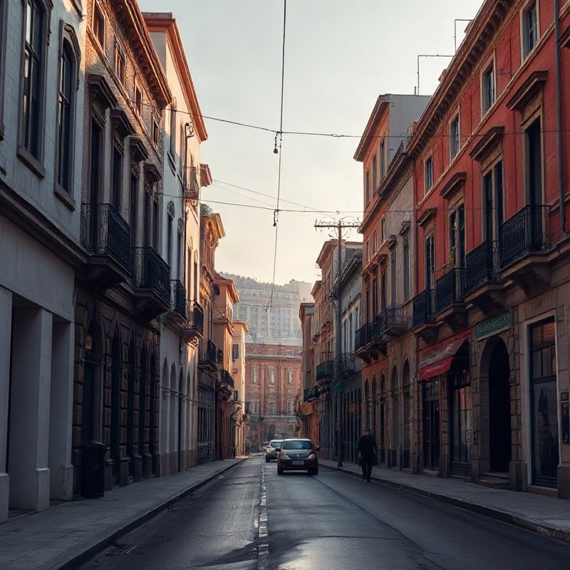 Vista amplia de una calle de Salto, Uruguay con arquitectura de estilo europeo