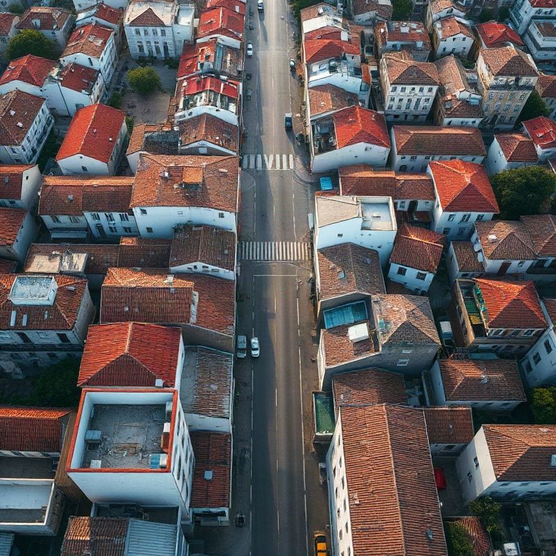 Vista aérea del centro de Salto, Uruguay mostrando el área de la calle Rivera
